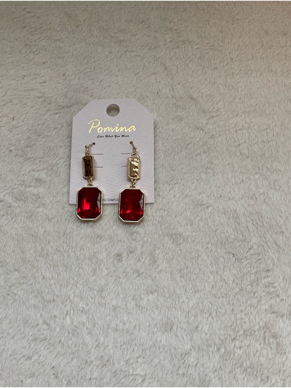 Pomina Gold-Tone Drop Earrings with Red Stones